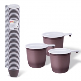 Чашка одноразовая для чая и кофе 200мл, (50шт) пластиковые, бело-коричневые, ПП 600940