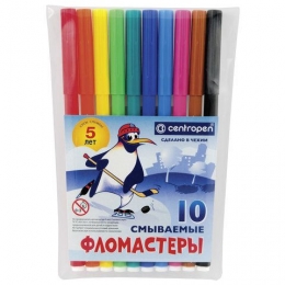 Фломастеры 10цв. Centropen Пингвины смываемые, блист.уп.7790/10 ЕТ